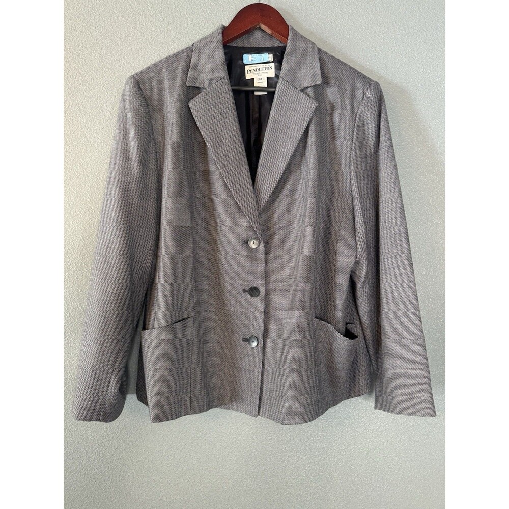 Pendleton Savvy Stretch Virgin Wool Blazer Jacket Womens 16W Plus Blue Gray